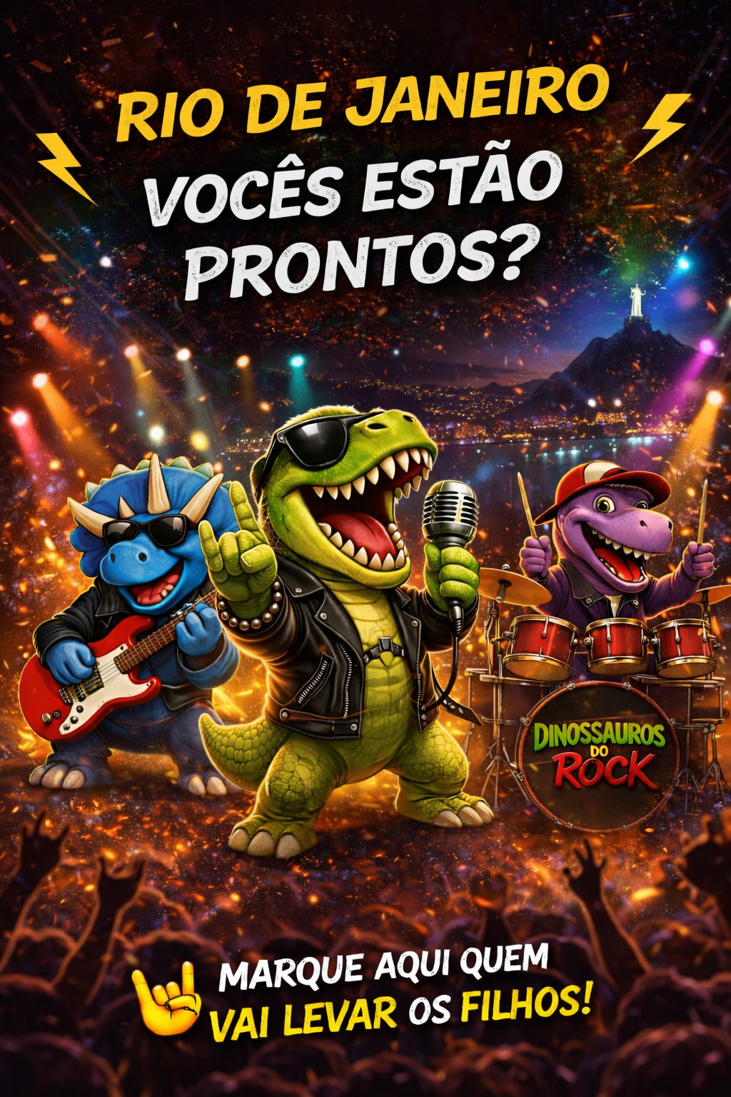 Poster anunciando show dos Dinossauros do Rock no Rio de Janeiro