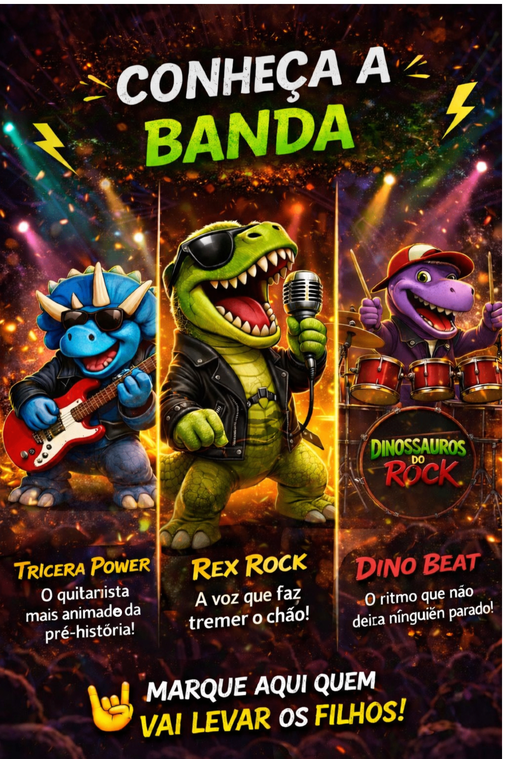 Arte apresentando a banda Dinossauros do Rock