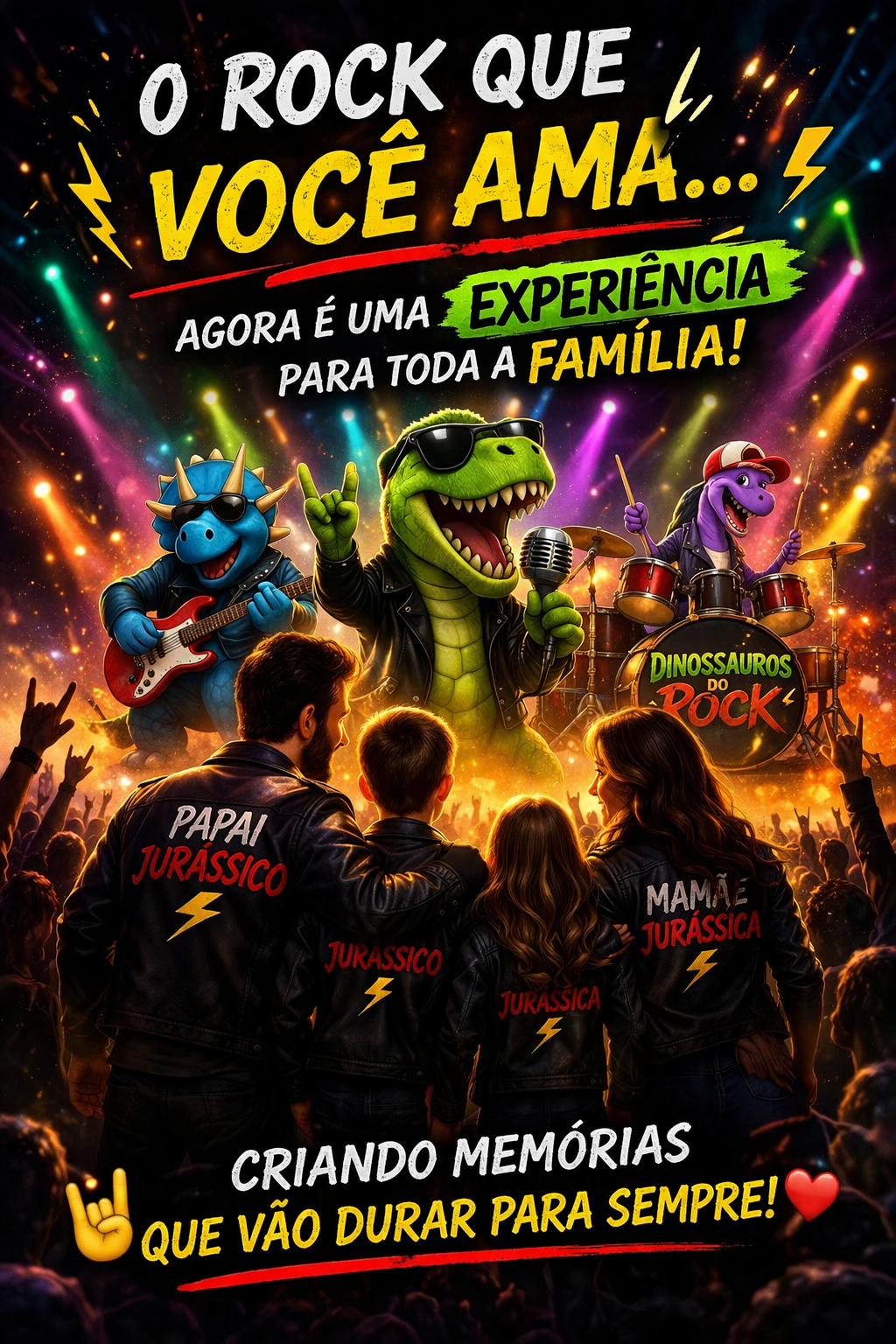 Família curtindo show dos Dinossauros do Rock